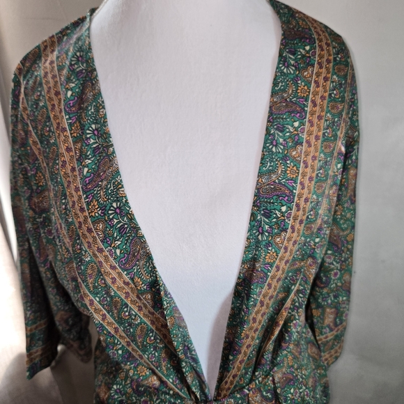 MEXICALI BLUES Elegant Green Paisley Kimono Robe - Picture 2 of 6